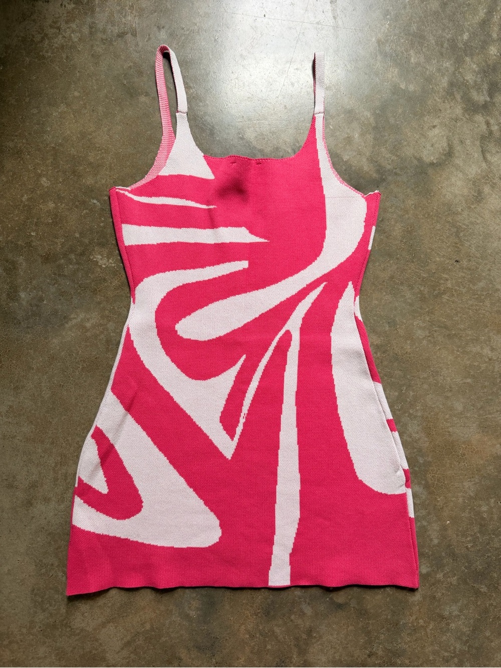 Pink Abstract Swirl Knit Mini Dress Y2K Barbiecore M (S Fit) Retro - Picture 2 of 9